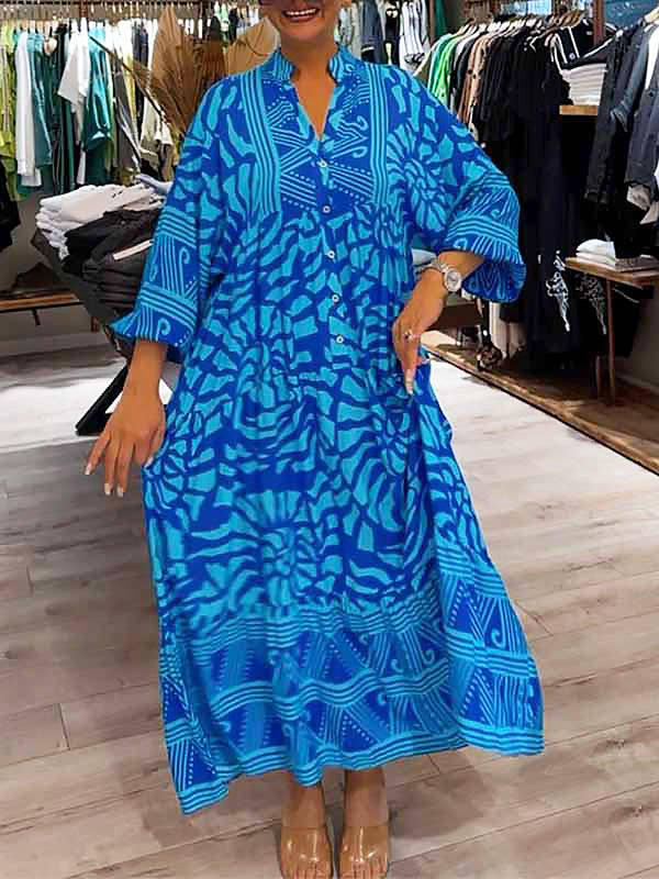 Marigold women's flowy V-neck dress with tummy control, loose fit and artistic print