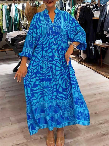 Marigold women's flowy V-neck dress with tummy control, loose fit and artistic print