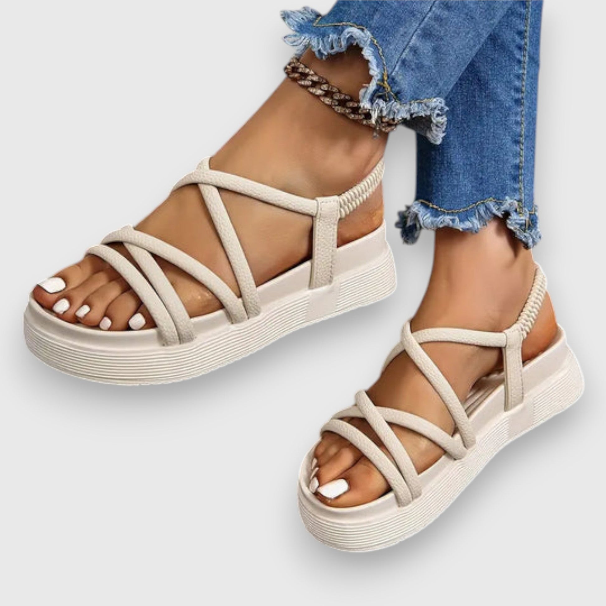 Rosalind women's sandals in neutral tones, minimalist silhouette with cushioned supportive sole