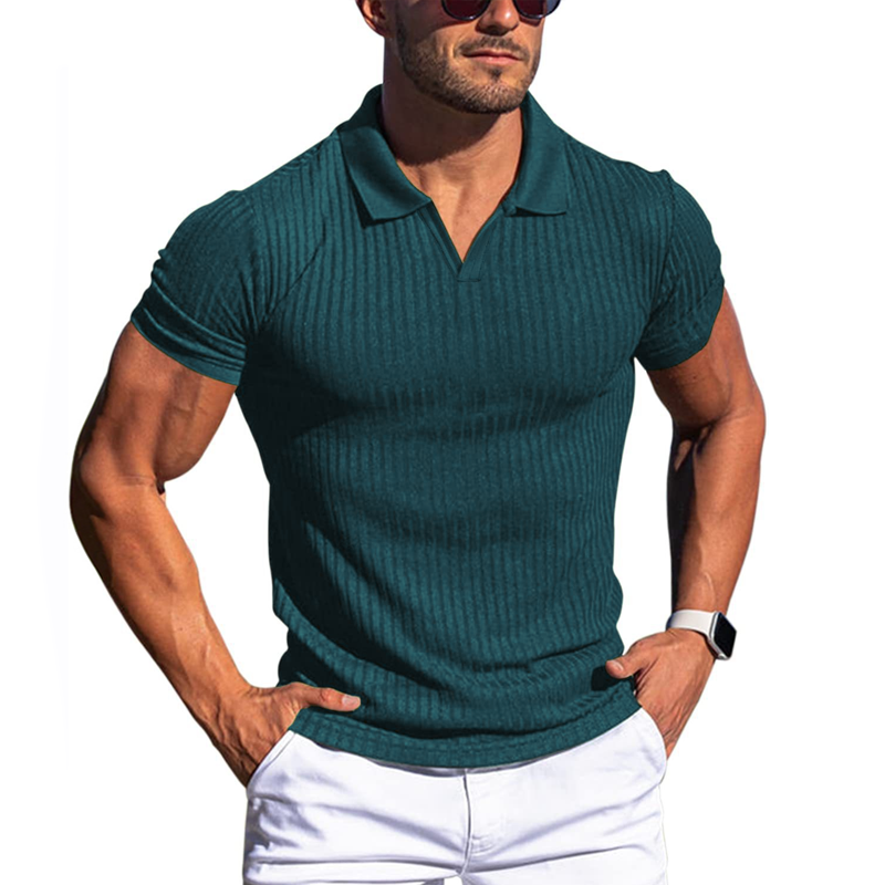 Men's slim fit ribbed knit polo shirt short sleeve premium everyday wear modern silhouette