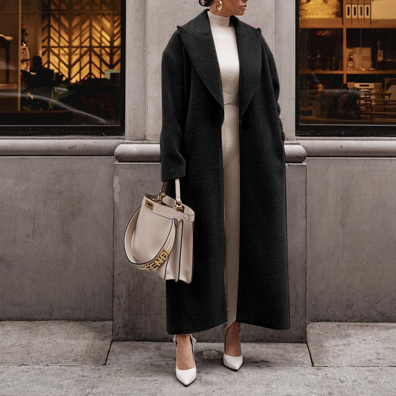 Unisex long plush coat winter warmth elegant longline silhouette velvety soft fabric