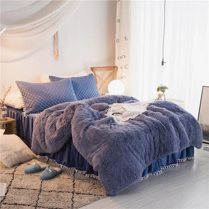 Ivory plush velvet duvet cover set with quilted pillow shams, cloud-soft hotel-style bedding