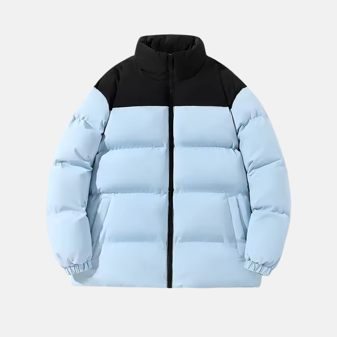 Men's navy quilted padded jacket relaxed fit stand collar water-resistant insulated coat