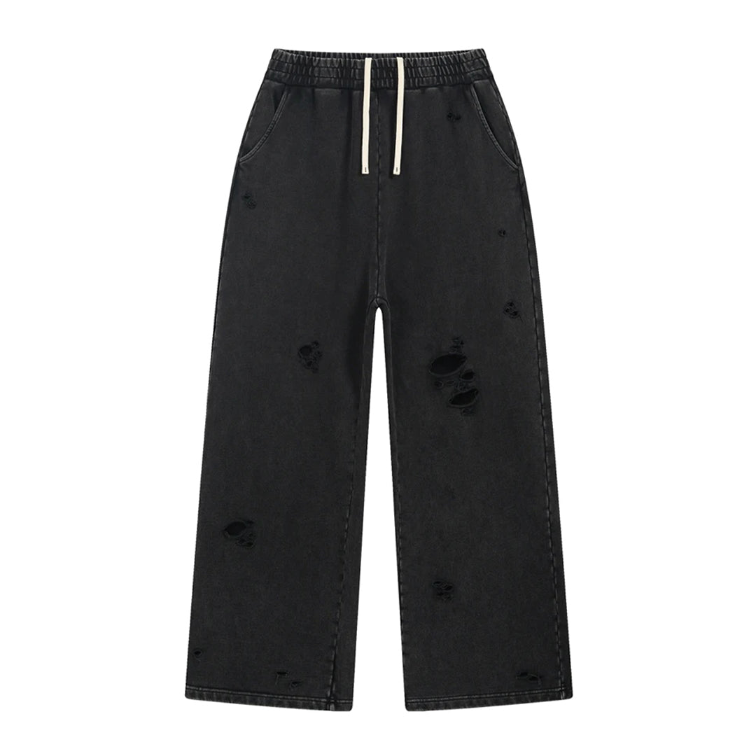 Outsiders wide-leg cotton sweatpants with distressed detailing, loose fit and elastic drawstring waist