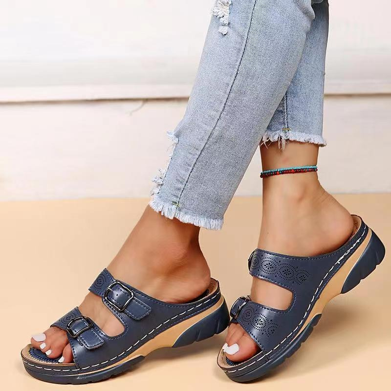 Women's orthopedic adjustable sandals with cushioned arch support and elegant timeless silhouette