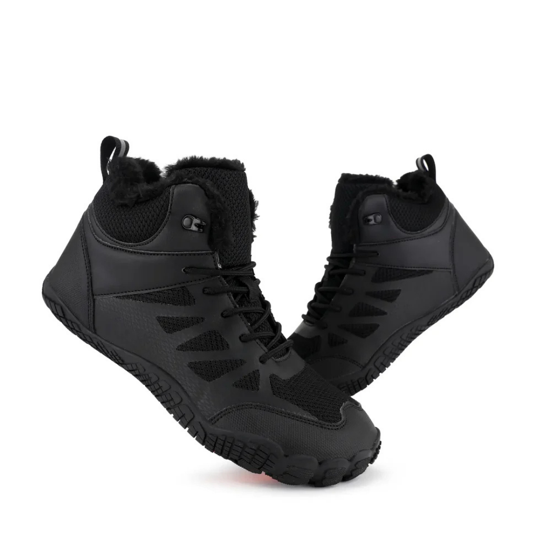 Unisex winter barefoot shoes black flexible non-slip sole cold weather hiking footwear frostline design
