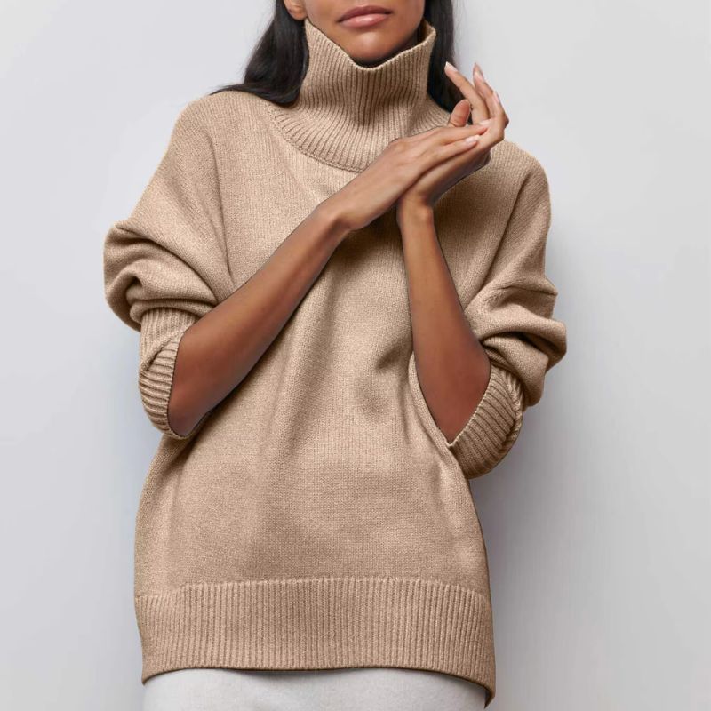Bright pink unisex turtleneck knit sweater soft merino wool cozy winter pullover modern silhouette