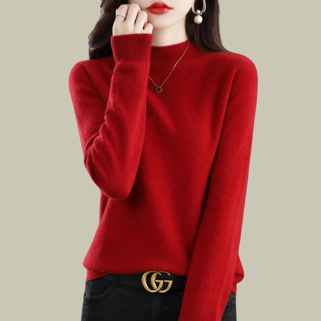Ivy women's slim fit merino wool high neck sweater, ribbed collar, itch-free warmth