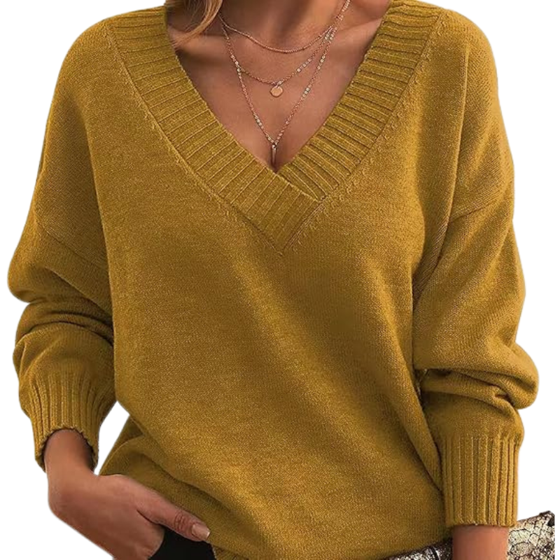 Wavlynn Jennifer women's v-neck wool-blend sweater relaxed fit cozy layering essential