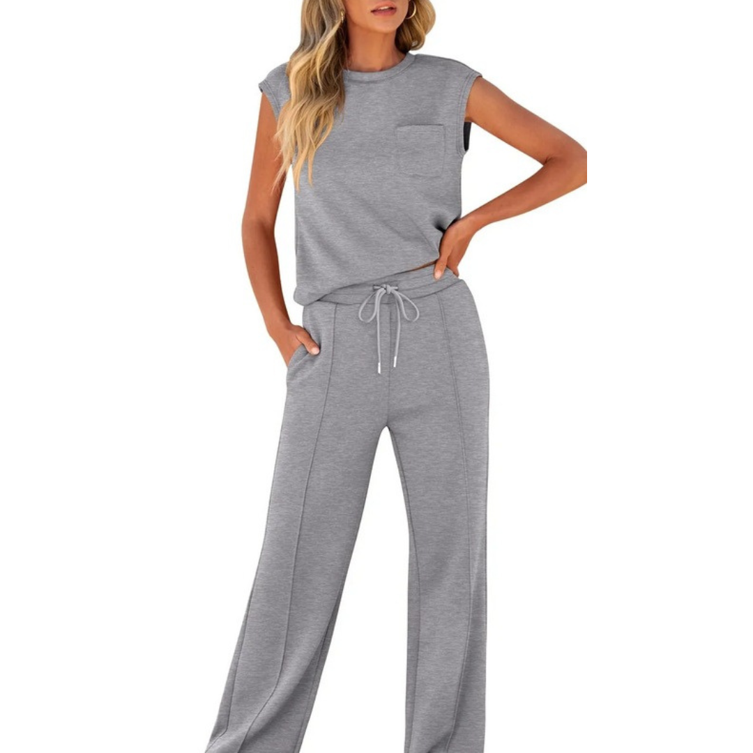 Women's soft lounge co-ord set casual summer relaxed fit two-piece with breezy lightweight fabric
