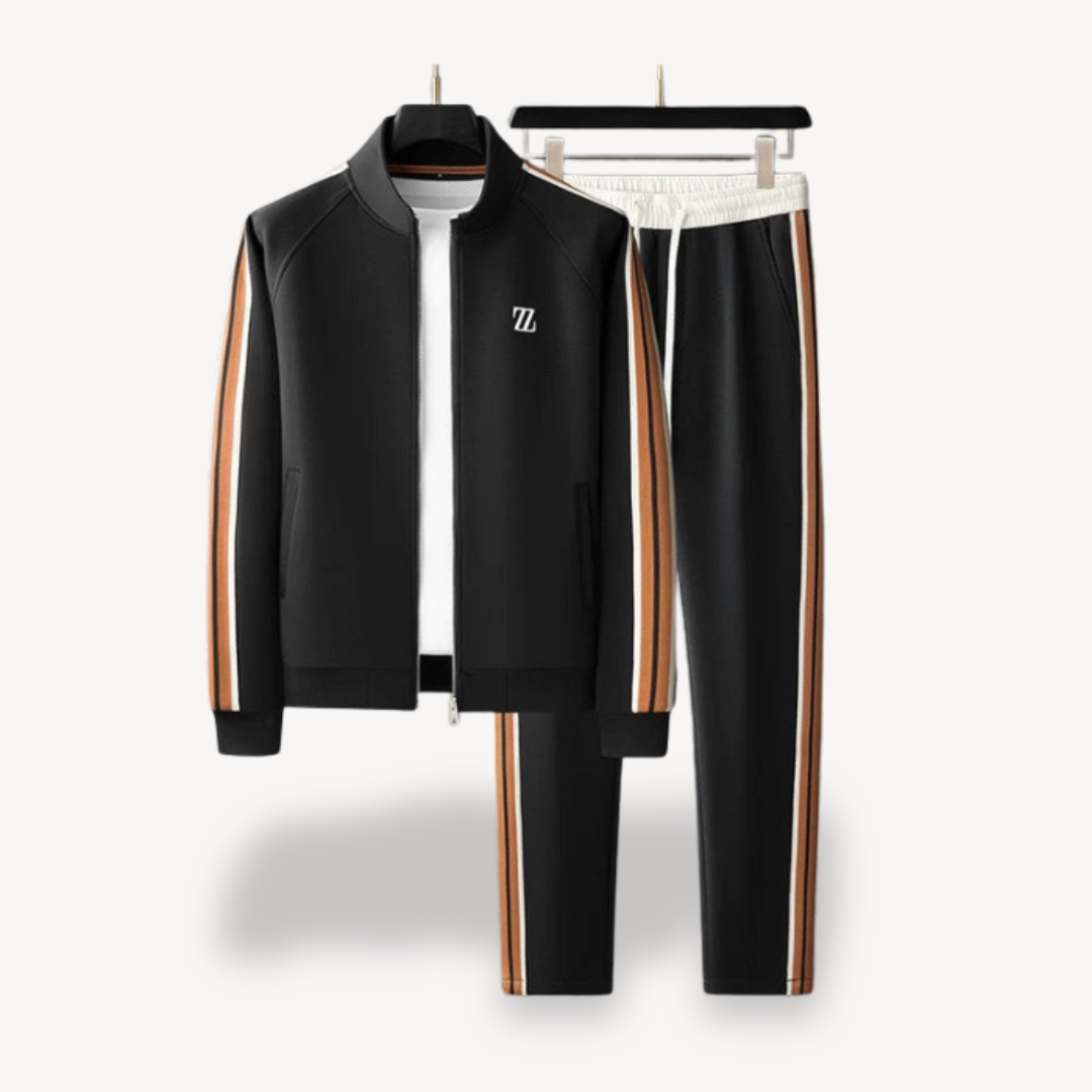 Men's slim fit gray training set zip jacket and drawstring pants in breathable stretch fabric