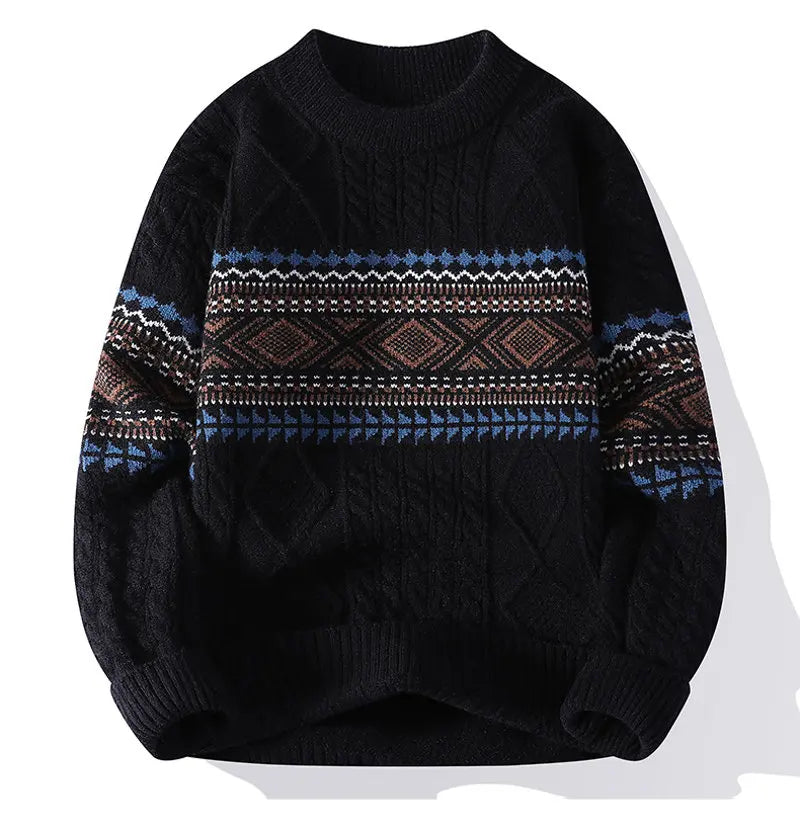 Cream cable knit pullover sweater relaxed fit with intricate Nordic-inspired texture and ribbed finish