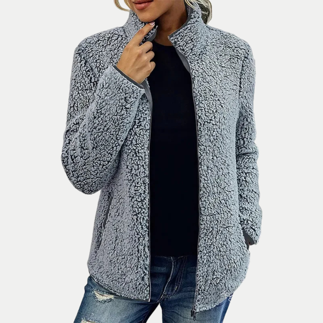 Elegant casual women's soft jacket relaxed flattering fit cozy warm refined everyday outerwear