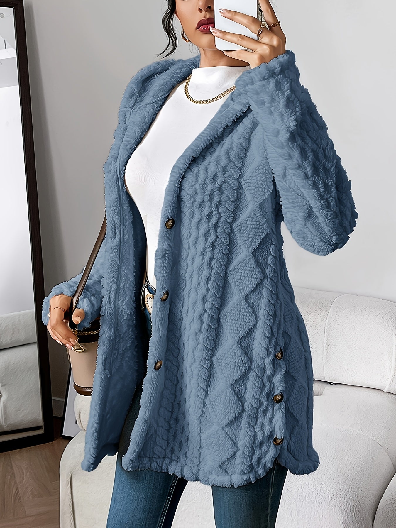Adriana plush hooded cardigan relaxed silhouette ultra-soft velvety fabric for cozy layering