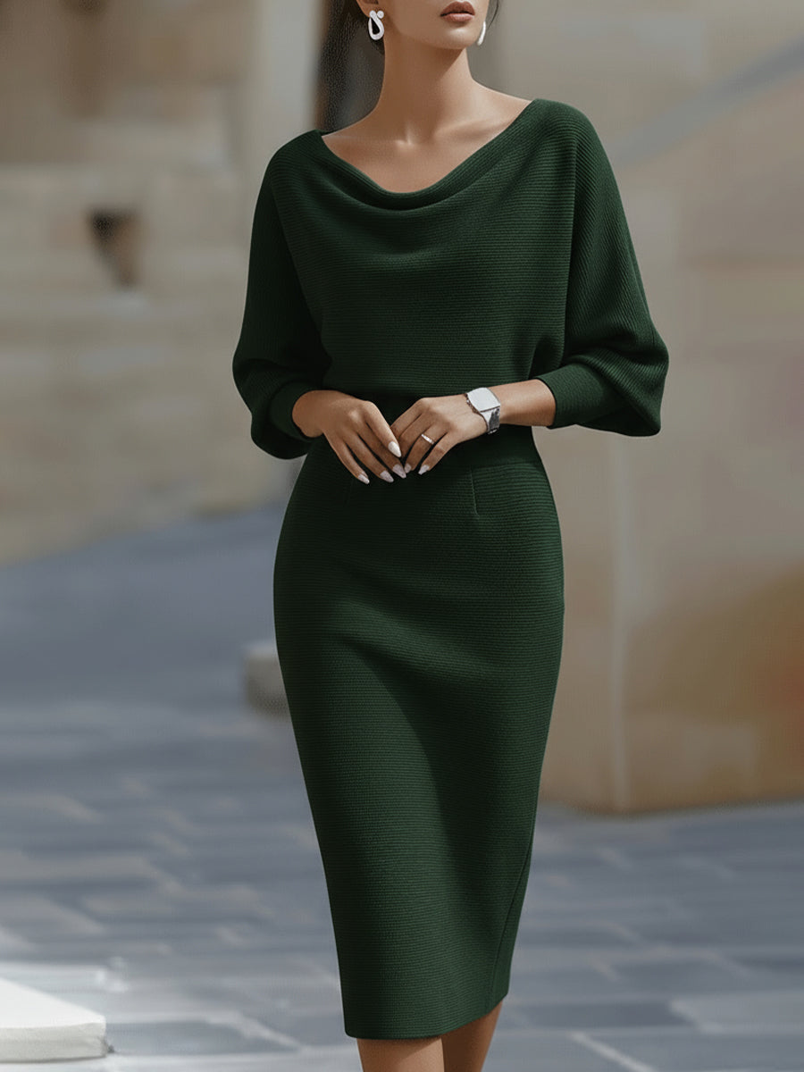 Luxurious fluid midi dress in elegant silhouette with premium soft drape for refined sophisticated style