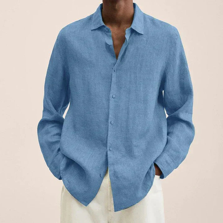 Men's lightweight linen shirt classic fit long sleeves button closure breathable summer style