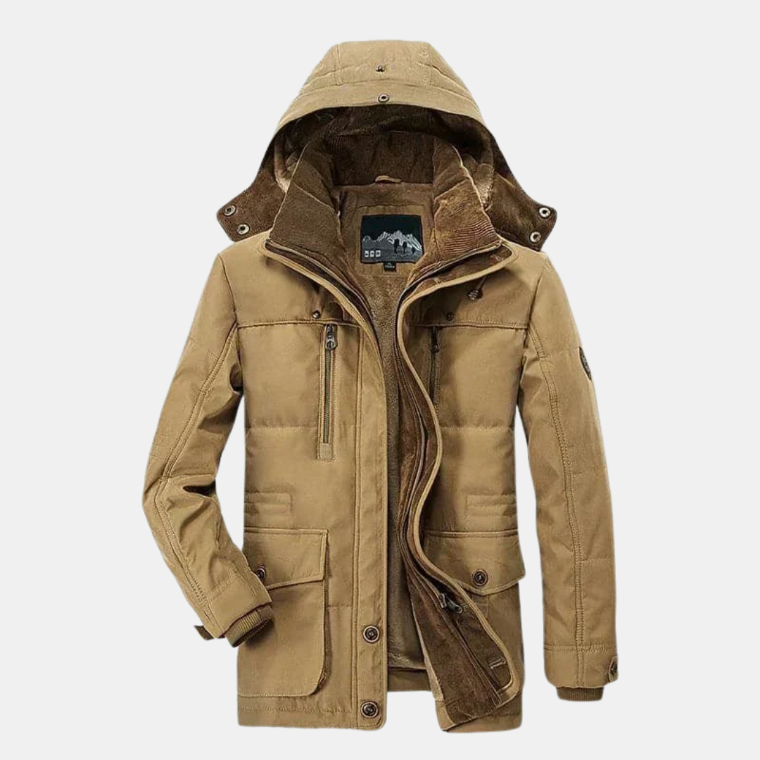 Ellis lined winter jacket in neutral tone with insulated quilted design and cold-weather protection