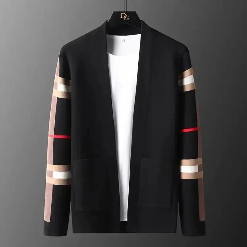 Apollo Classic Cardigan soft plush knit with bold sleeve stripes, casual versatile layering piece