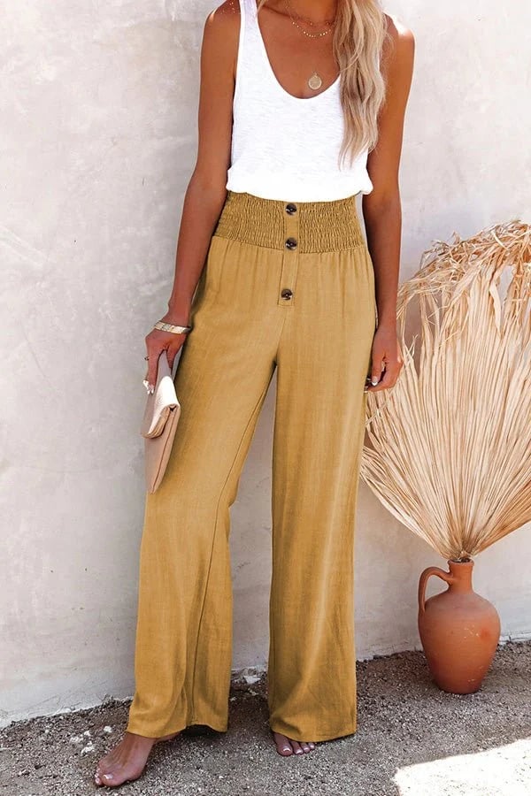 Sharon high-waisted trousers women smocked waistband relaxed sophisticated comfortable wide-leg fit