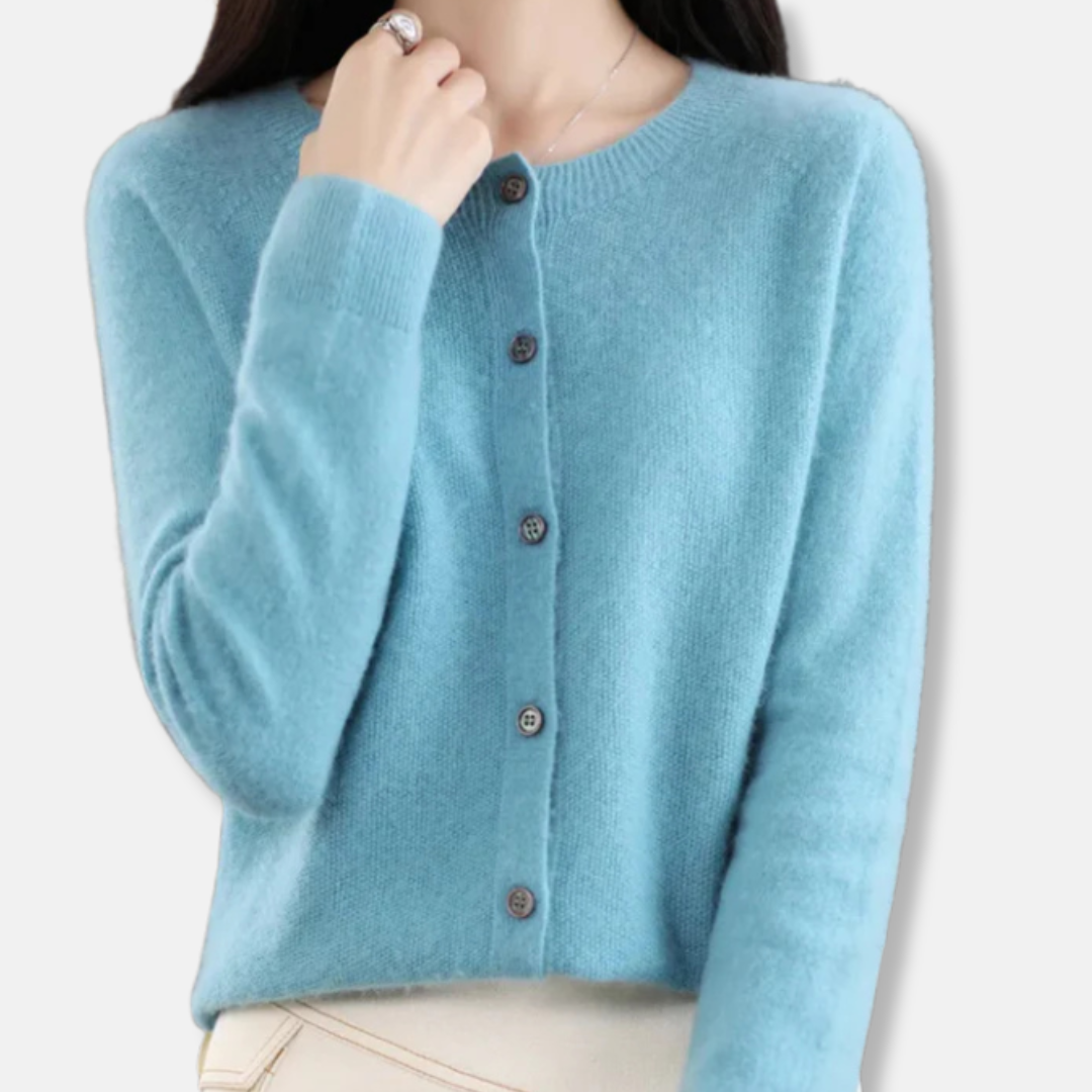 Women's merino wool cardigan sweater regular fit button front ribbed knit timeless layering piece