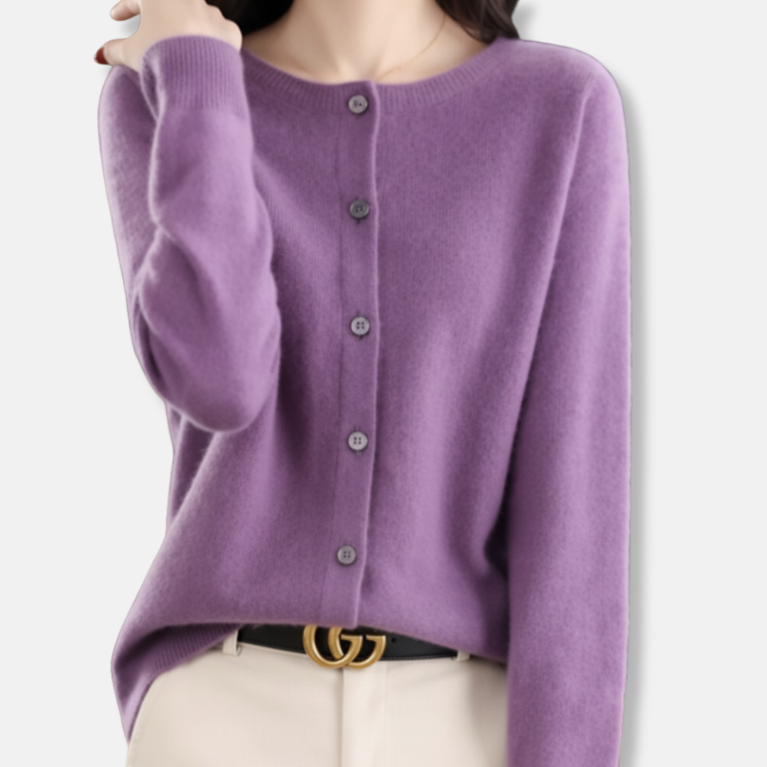 Women's merino wool cardigan sweater regular fit button front ribbed knit timeless layering piece