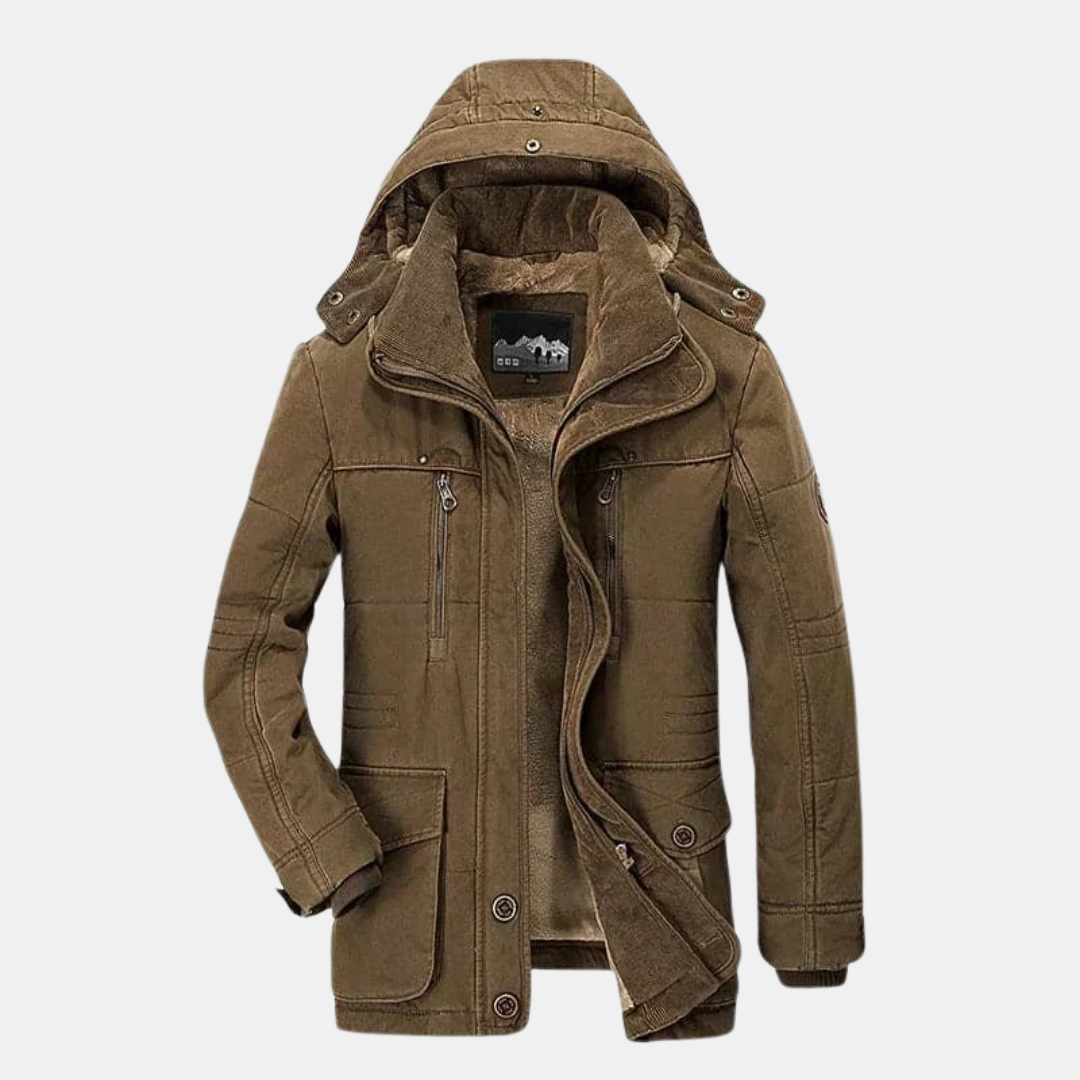 Ellis lined winter jacket in neutral tone with insulated quilted lining for cold weather protection
