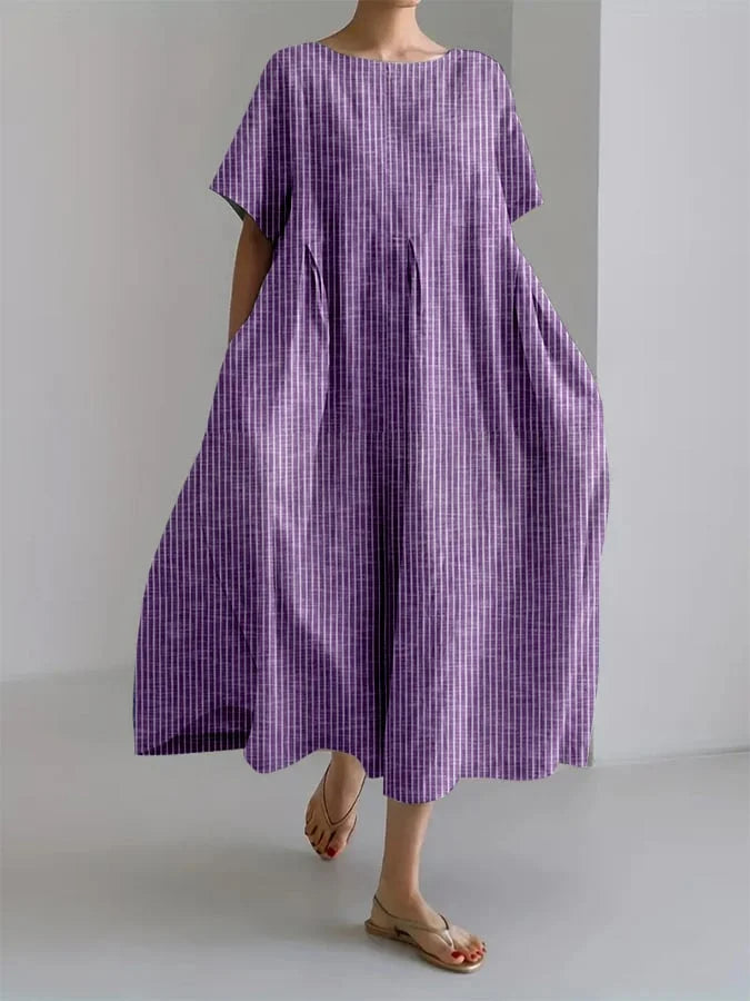 Striped casual long dress retro style relaxed cut lightweight everyday wear BIANCA