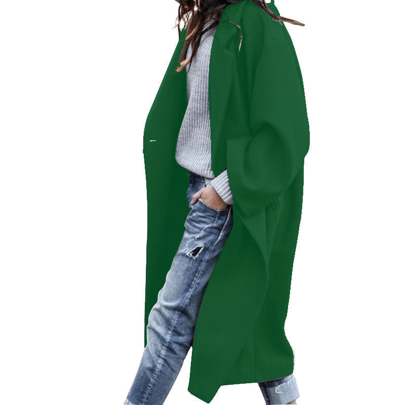 Evelyn women's long coat deep brown minimalist silhouette with notch lapel and functional pockets