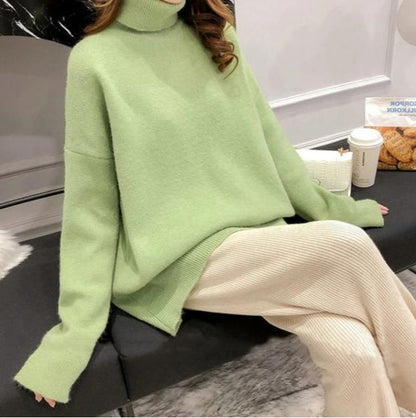 Mint green oversized turtleneck sweater unisex cozy knit relaxed fit autumn casual work style