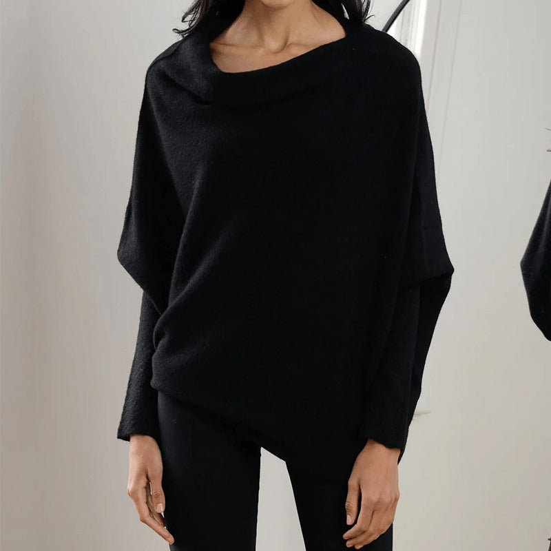Lea relaxed fit soft knit sweater with boat neckline in neutral tone for casual everyday comfort