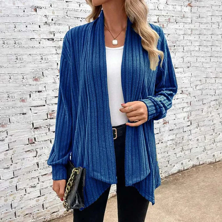Women's relaxed-fit open-front cardigan soft knit ribbed texture casual layering piece