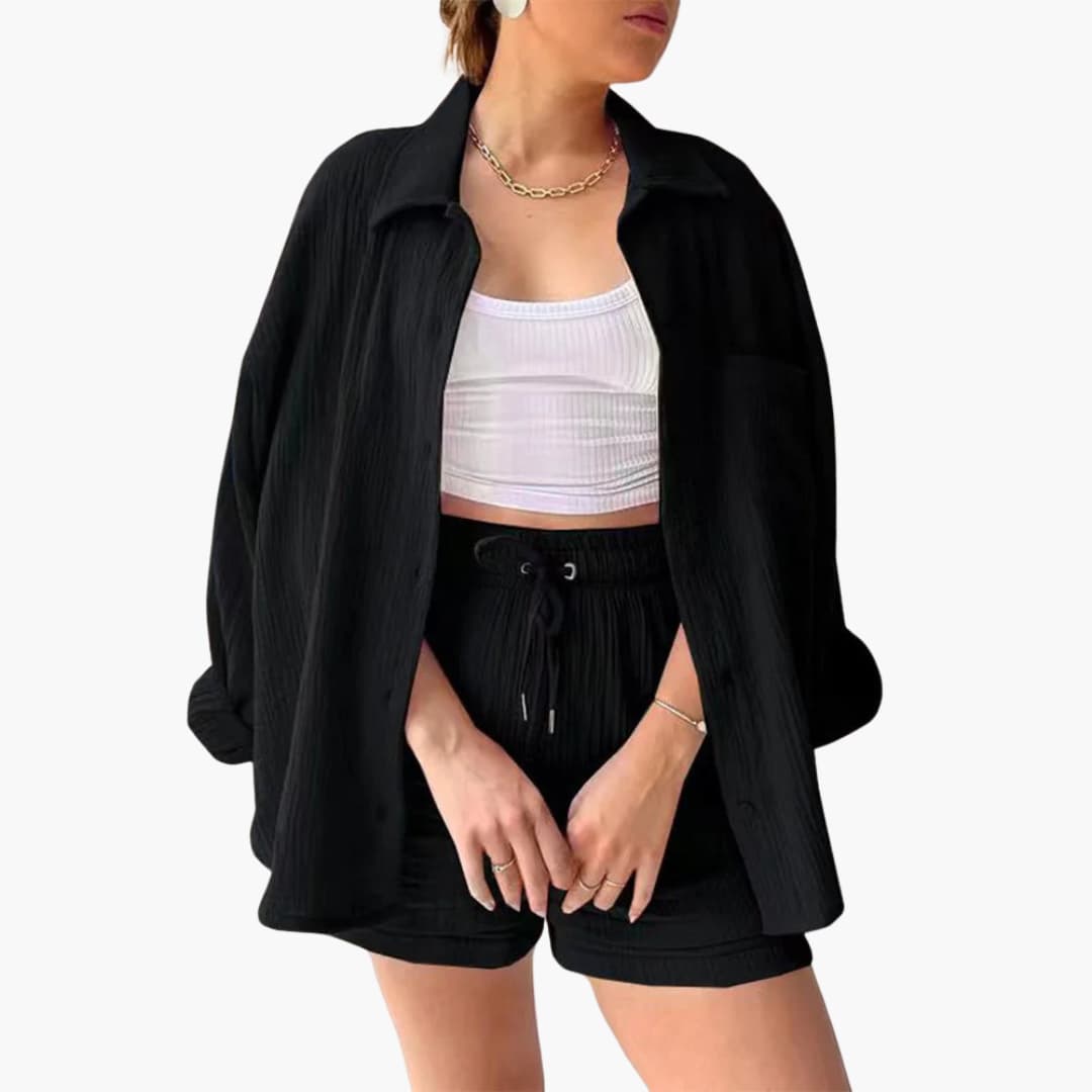 Rosa chic casual two-piece set in vibrant colors, relaxed silhouette with breathable fluid fabric