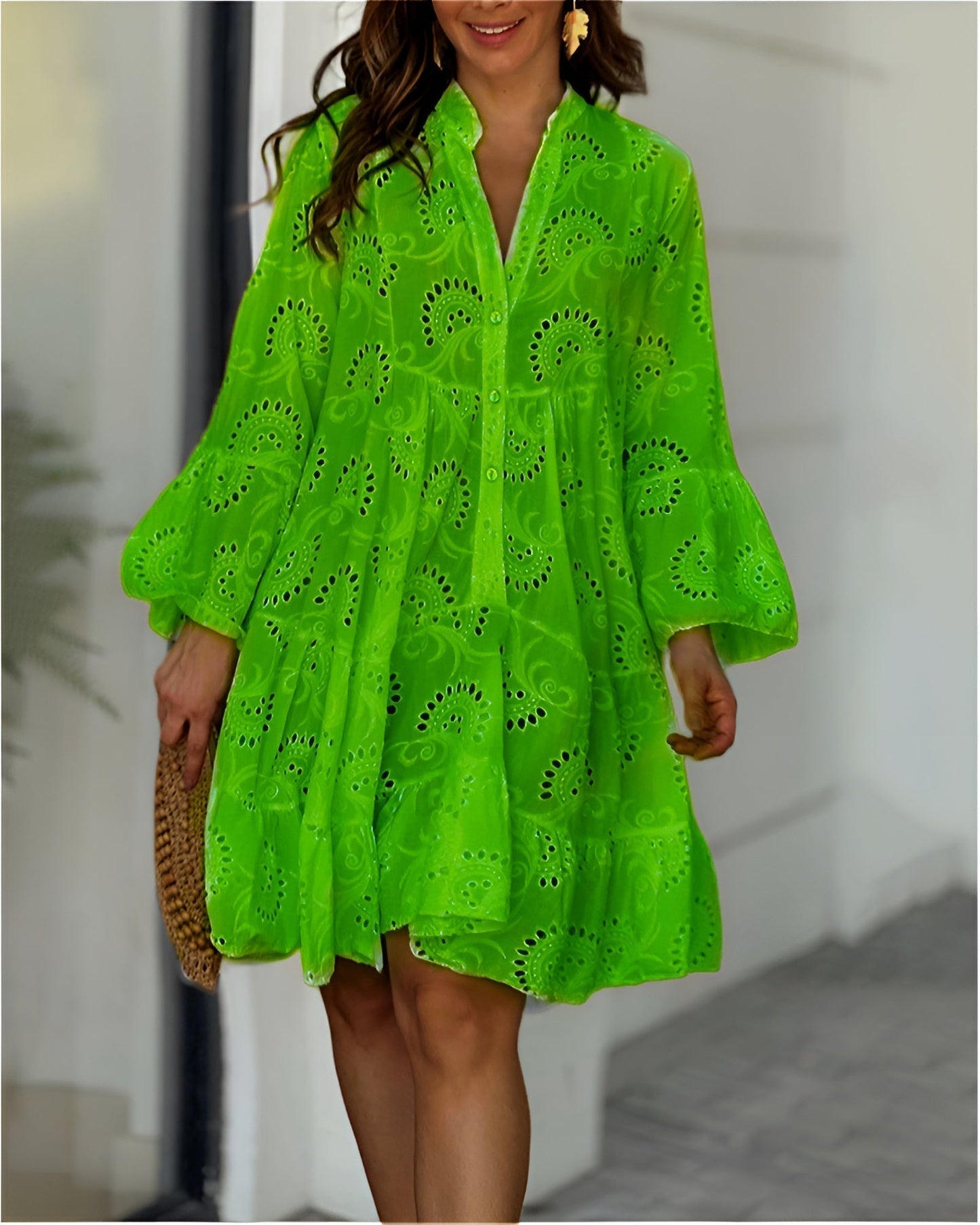 Women's flowy draped tummy control casual summer dress in elegant feminine silhouette