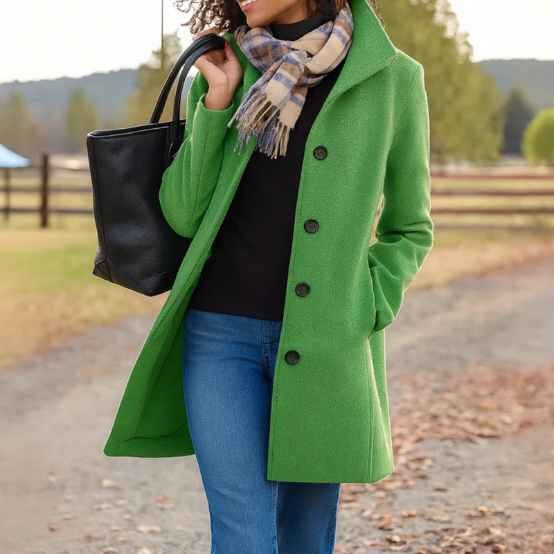 Aubrey classic wool-blend coat straight silhouette button-front closure timeless elegant style