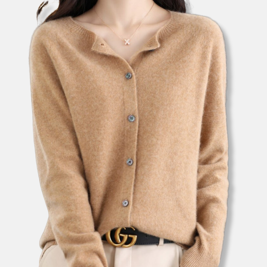 Women's merino wool cardigan sweater regular fit button front ribbed knit timeless layering style