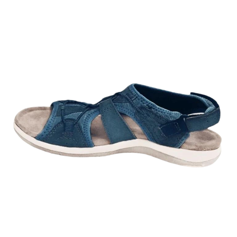 Women's comfort sandals in neutral tones, classic open-toe style with arch-supporting ergonomic footbed