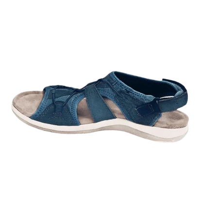 Women's comfort sandals in neutral tones, classic open-toe style with arch-supporting ergonomic footbed