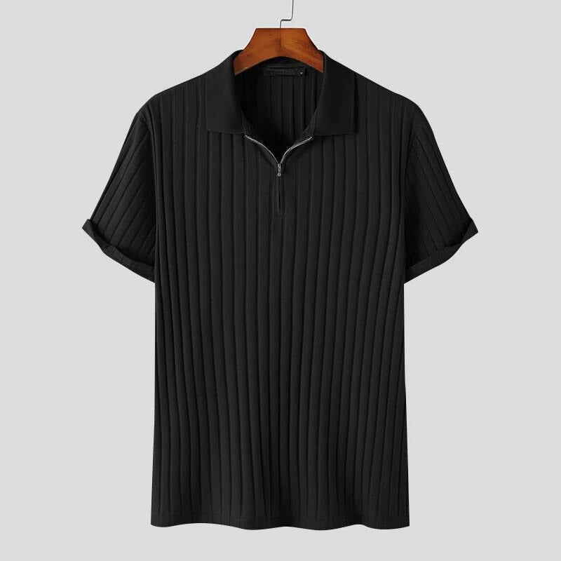 Belro white polo shirt slim-fit wrinkle-resistant fabric with premium zipper detail
