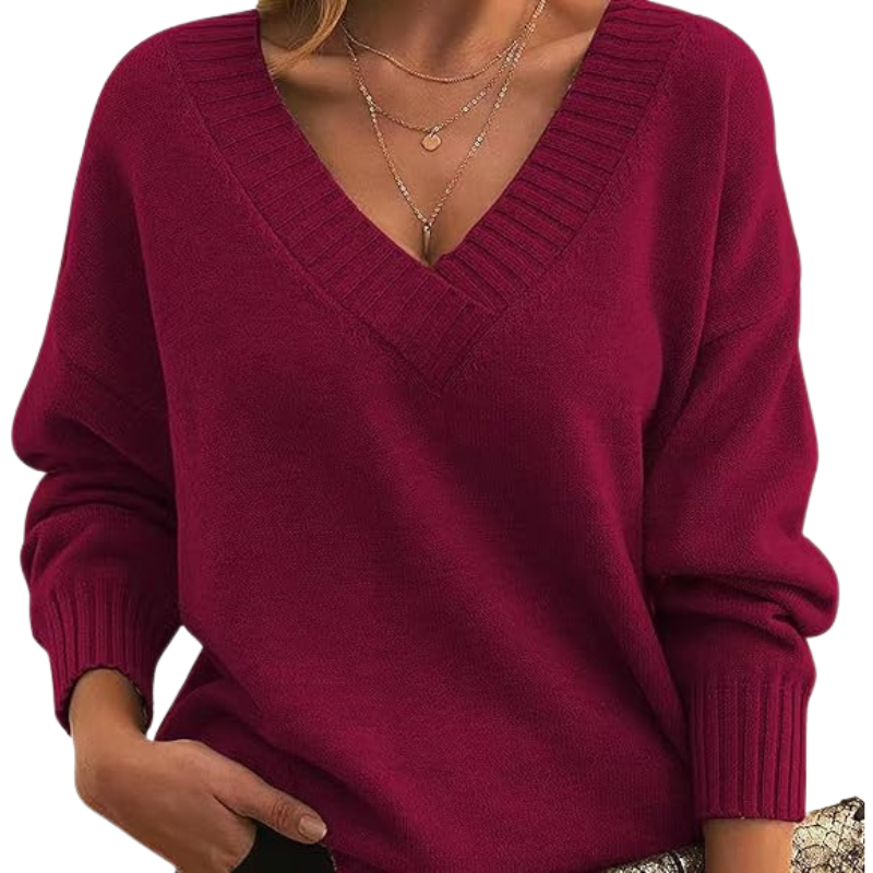 Wavlynn Jennifer women's v-neck wool-blend sweater relaxed fit cozy layering essential in neutral tone