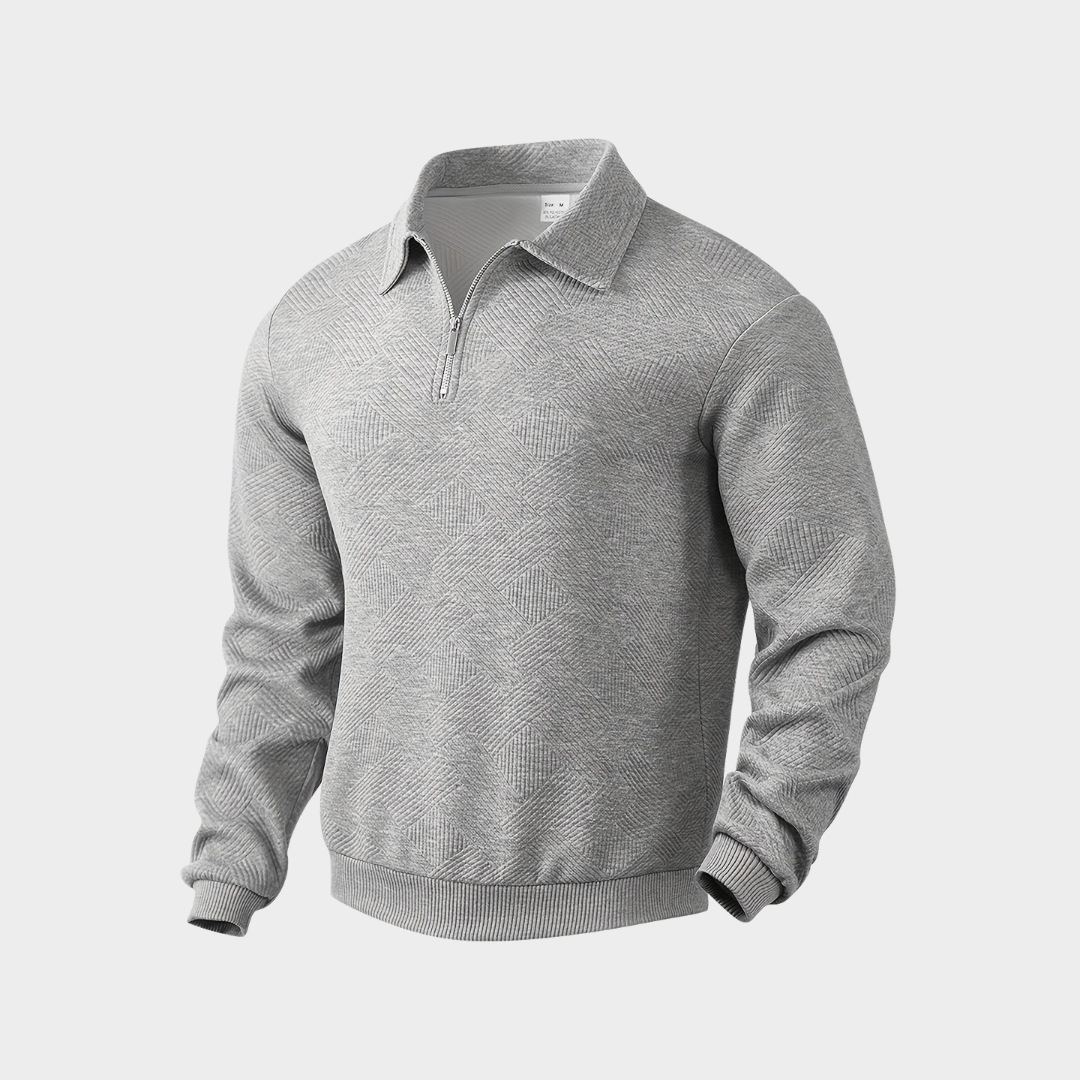Vince men's gray textured knit half-zip pullover sweatshirt with geometric pattern
