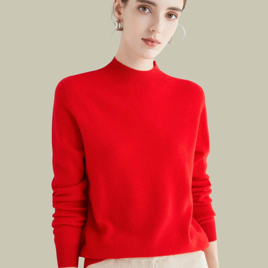 Ivy women's high neck slim fit merino wool sweater, ribbed collar, clean silhouette everyday essential