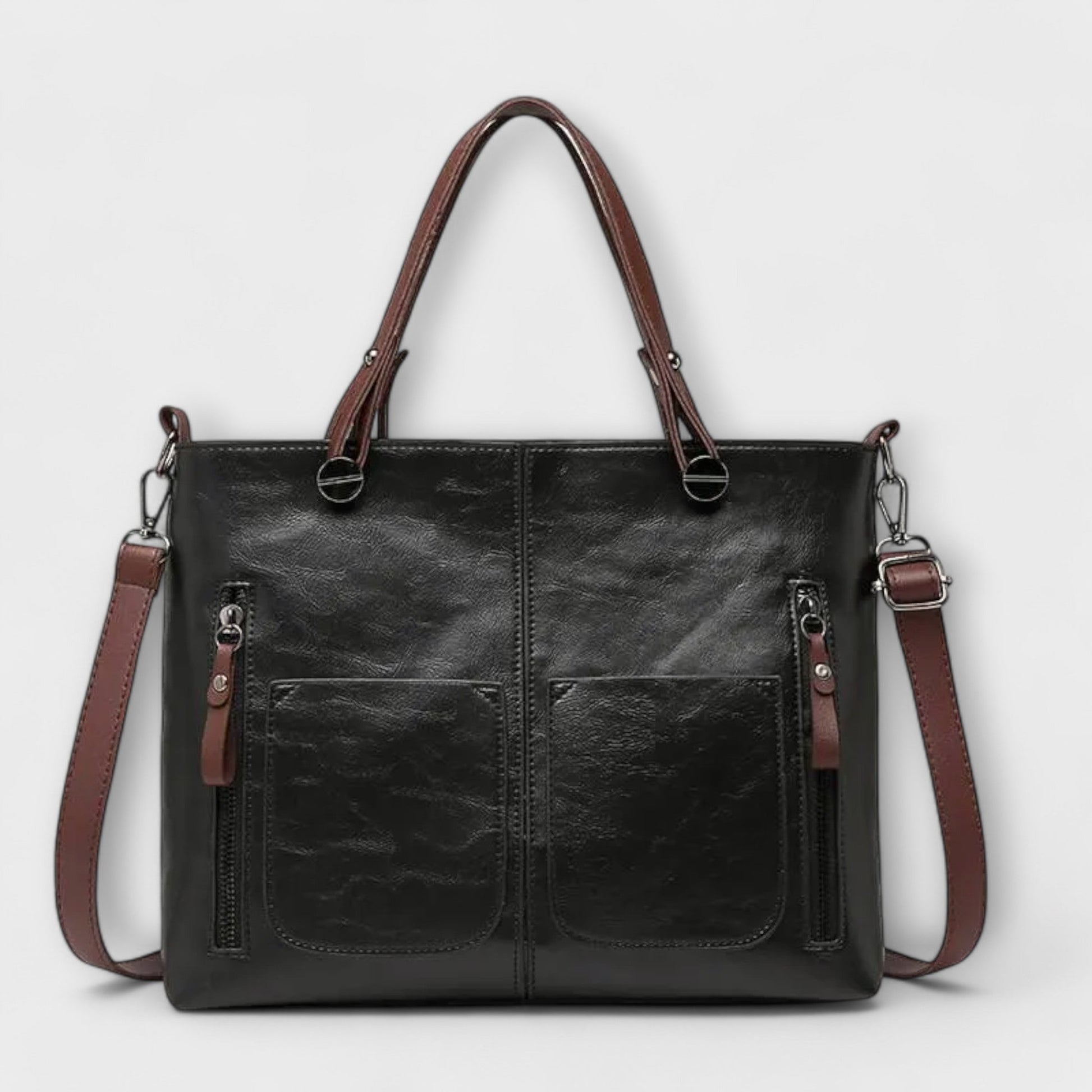 Astris structured handbag black multi-pocket design elegant functional everyday carry