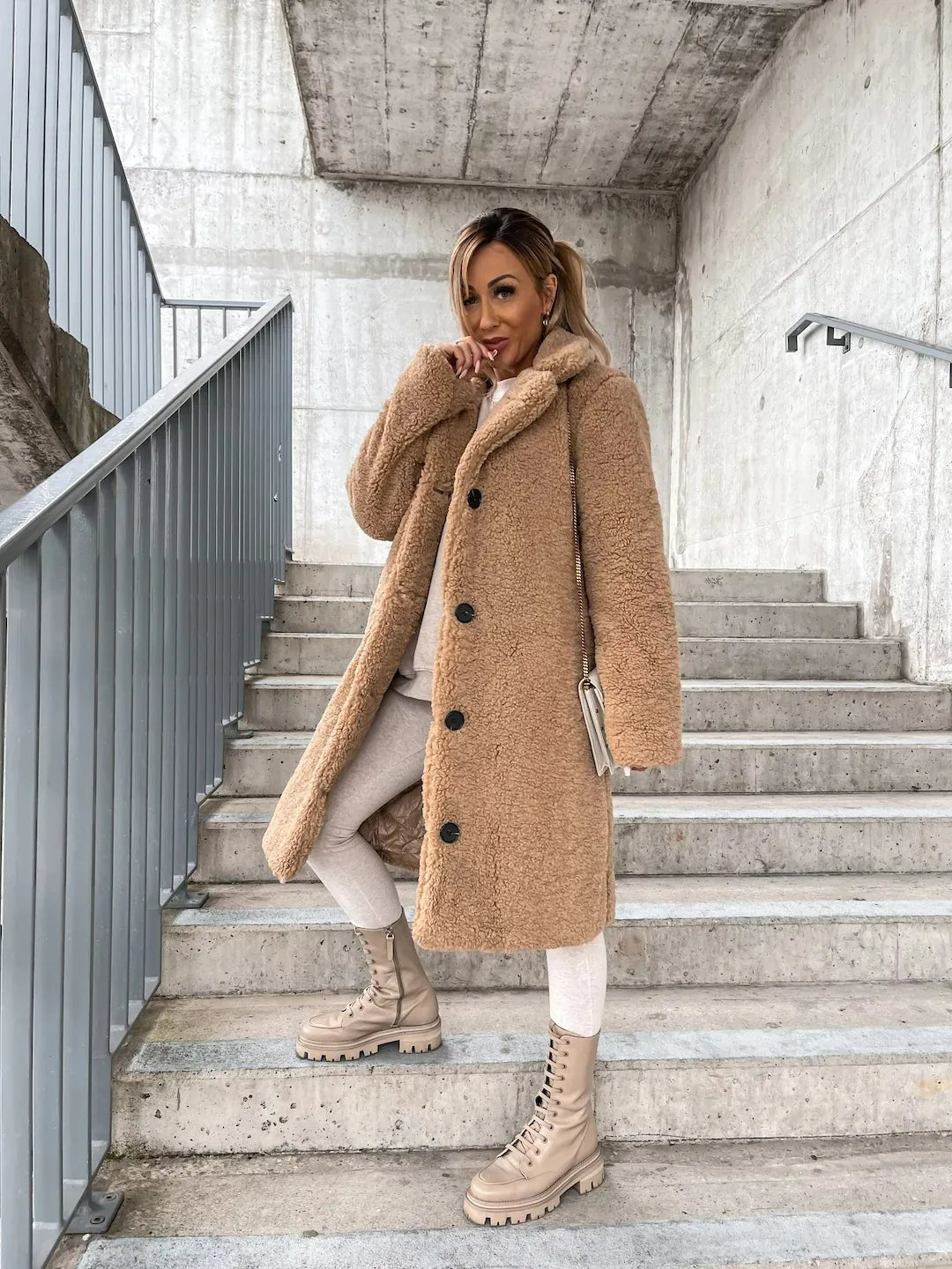 Women's ivory plush trench coat elegant cozy silhouette with premium cloud-soft polyester fabric