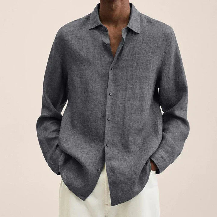 Men's lightweight linen shirt classic fit long sleeves button closure breathable summer style