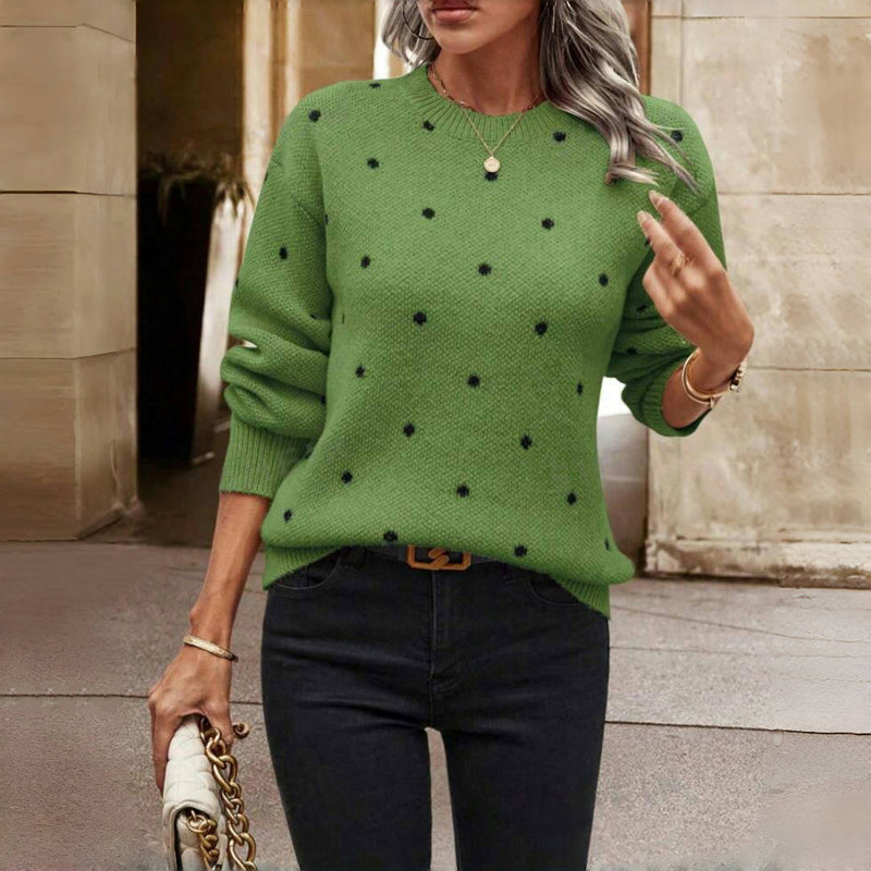 Romy cozy dot sweater soft knit pullover with delicate dotted pattern in neutral tones