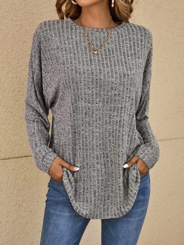 Women's relaxed fit ribbed knit pullover sweater long sleeve casual soft texture