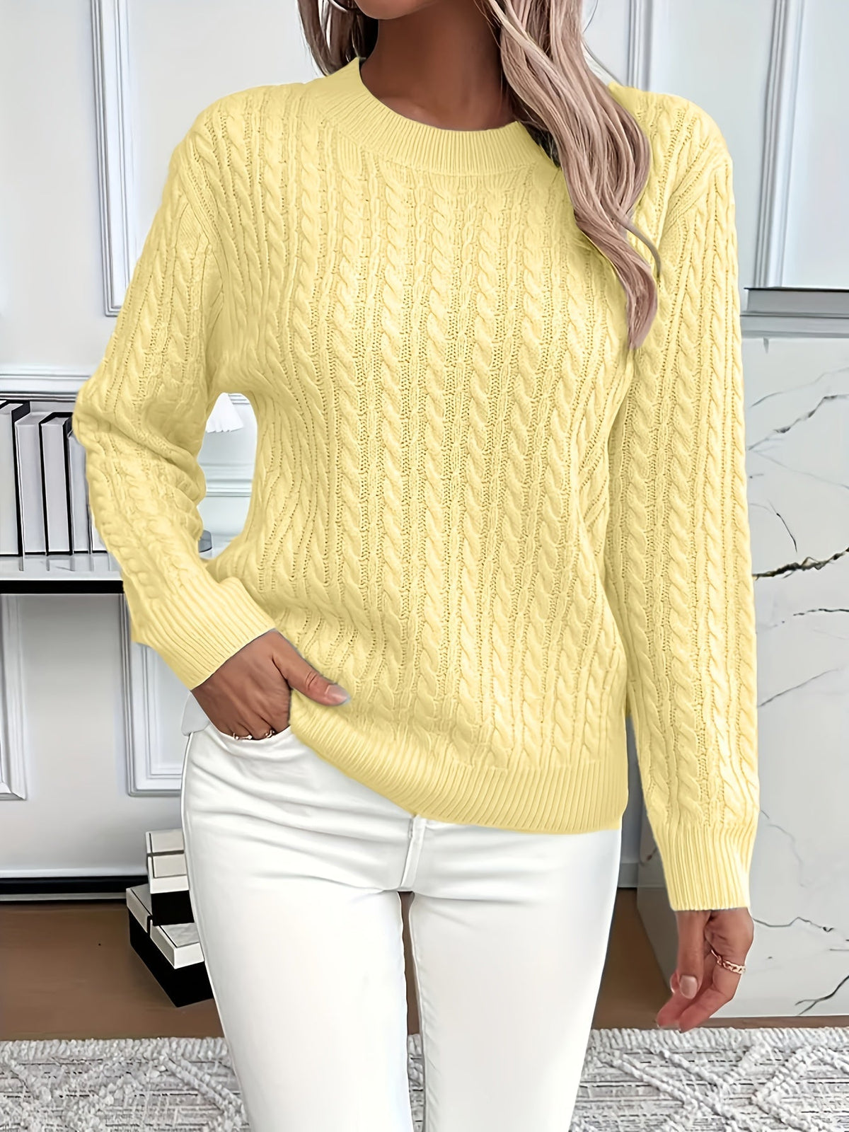 Blanca women's cream cable knit jumper relaxed fit with intricate textured pattern