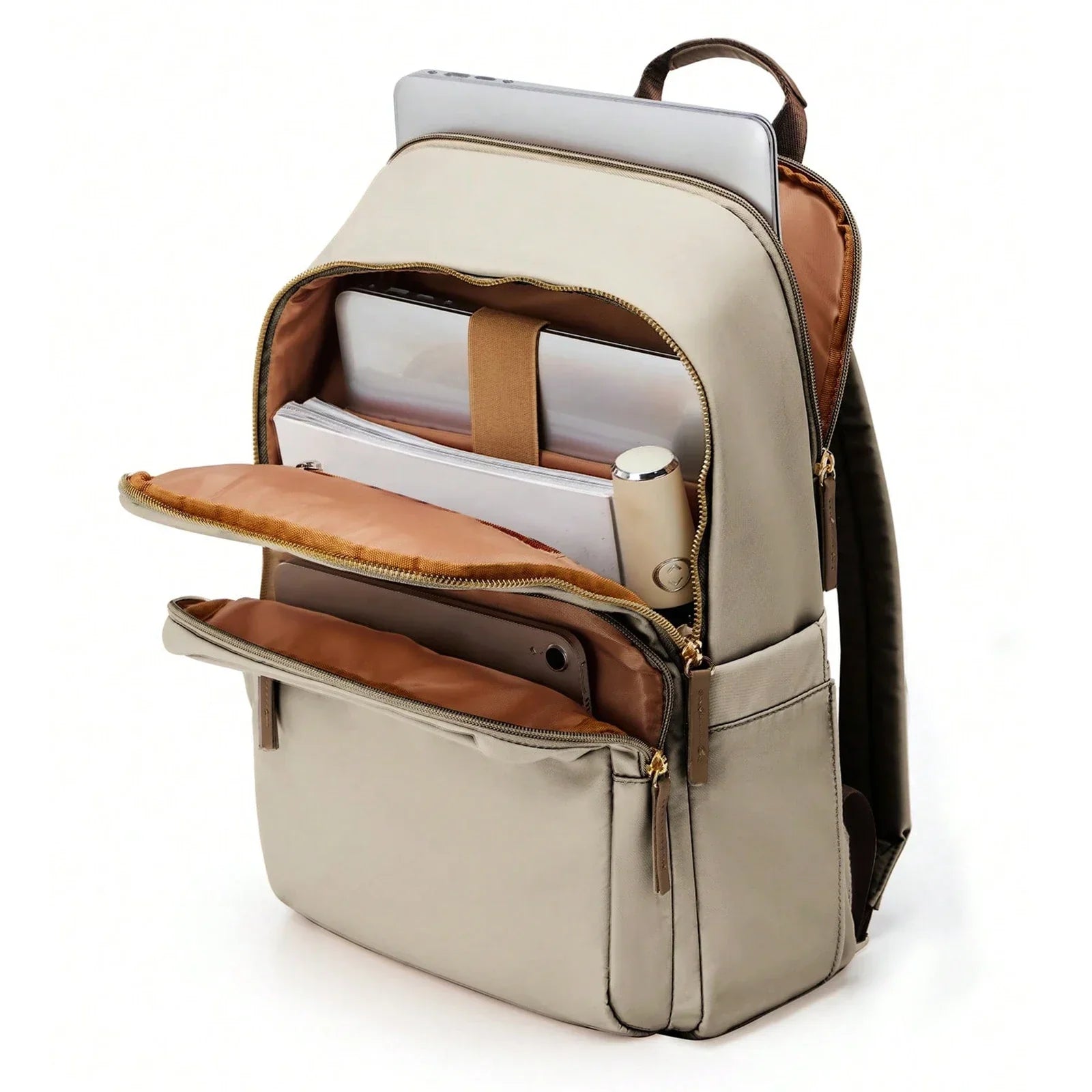 Wavlynn Cambridge Court water-resistant backpack with gold tone hardware, laptop compartment, urban style