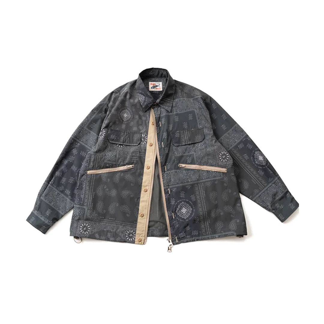 Multicolor Japanese cashew flower print waterproof cargo jacket with lightweight cotton-spandex construction