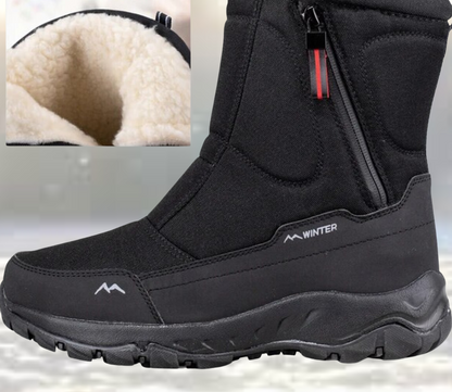 Men's waterproof insulated winter boots with non-slip rubber sole and side zipper closure